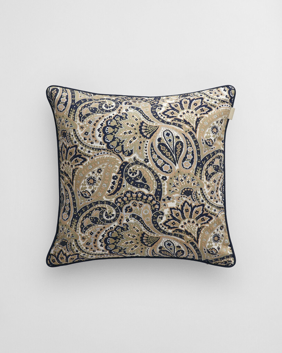 almofada de cetim com estampa paisley - marinho