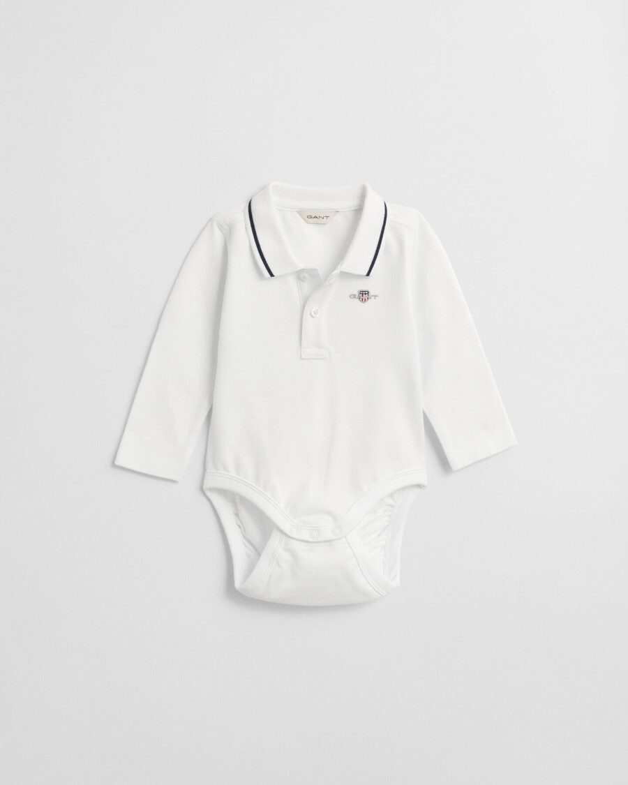 body de manga comprida baby shield em piqué - branco