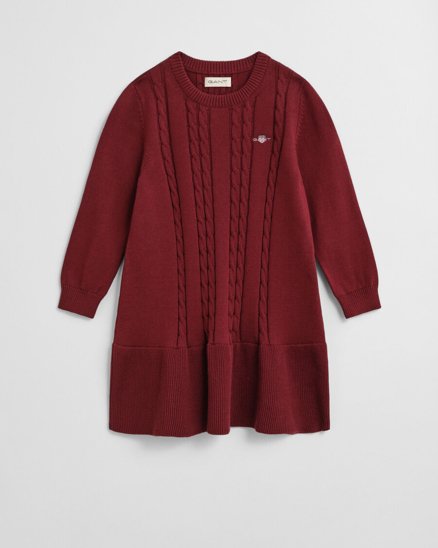 vestido infantil de malha trançada em algodão - vermelho volumoso
