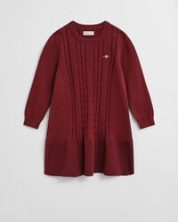 vestido infantil de malha trançada em algodão - vermelho volumoso