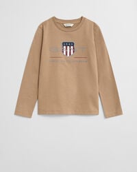 camiseta infantil de manga comprida com escudo da coleção archive - cáqui escuro