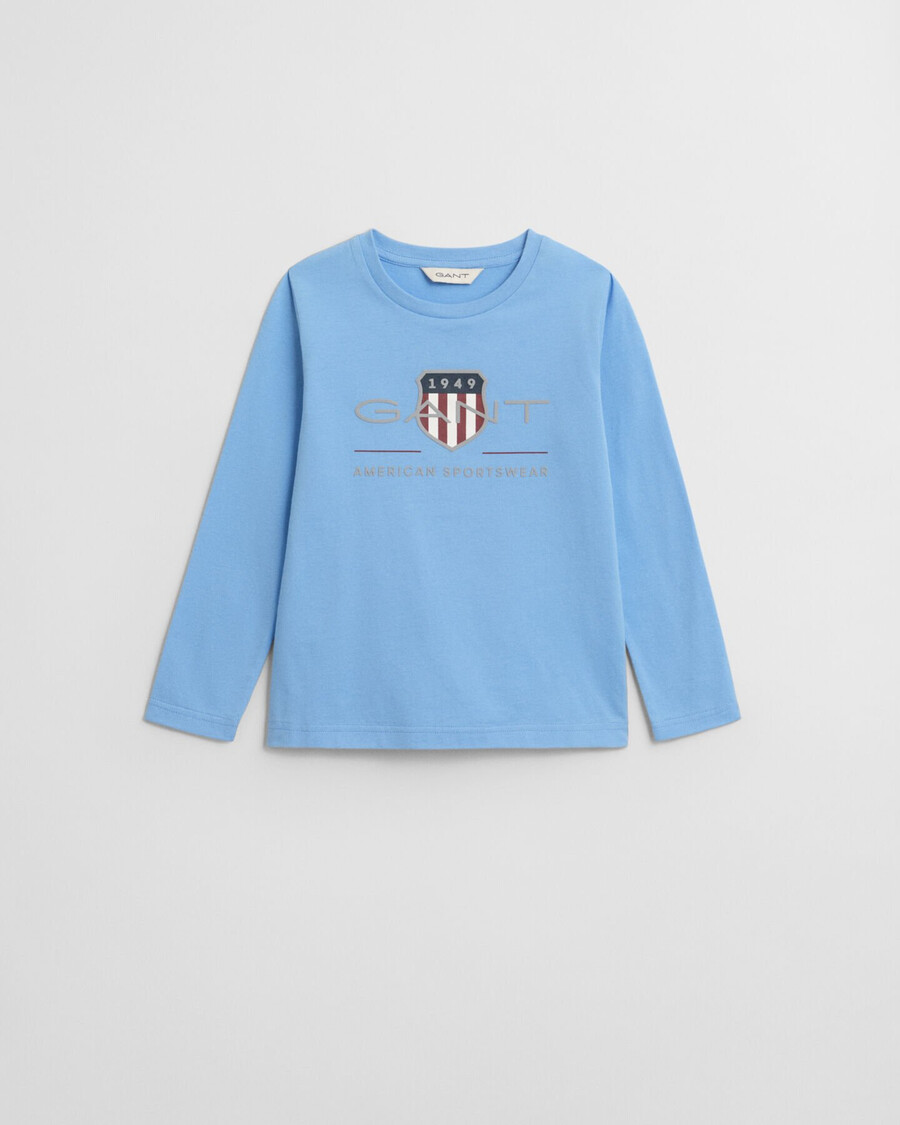camiseta infantil de manga comprida com escudo de arquivo - azul sonho