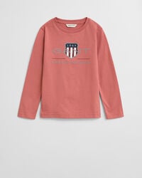camiseta infantil de manga comprida com escudo da coleção archive - cor tijolo desbotado
