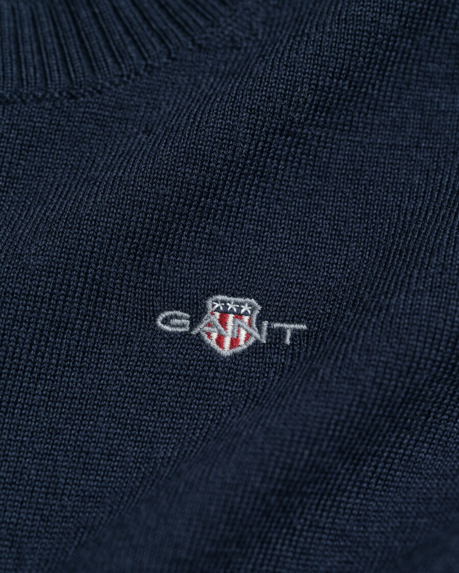 suéter infantil de gola redonda em lã merino extrafina - azul noite