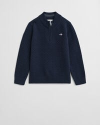 suéter infantil com meio zíper e microtextura - azul noite