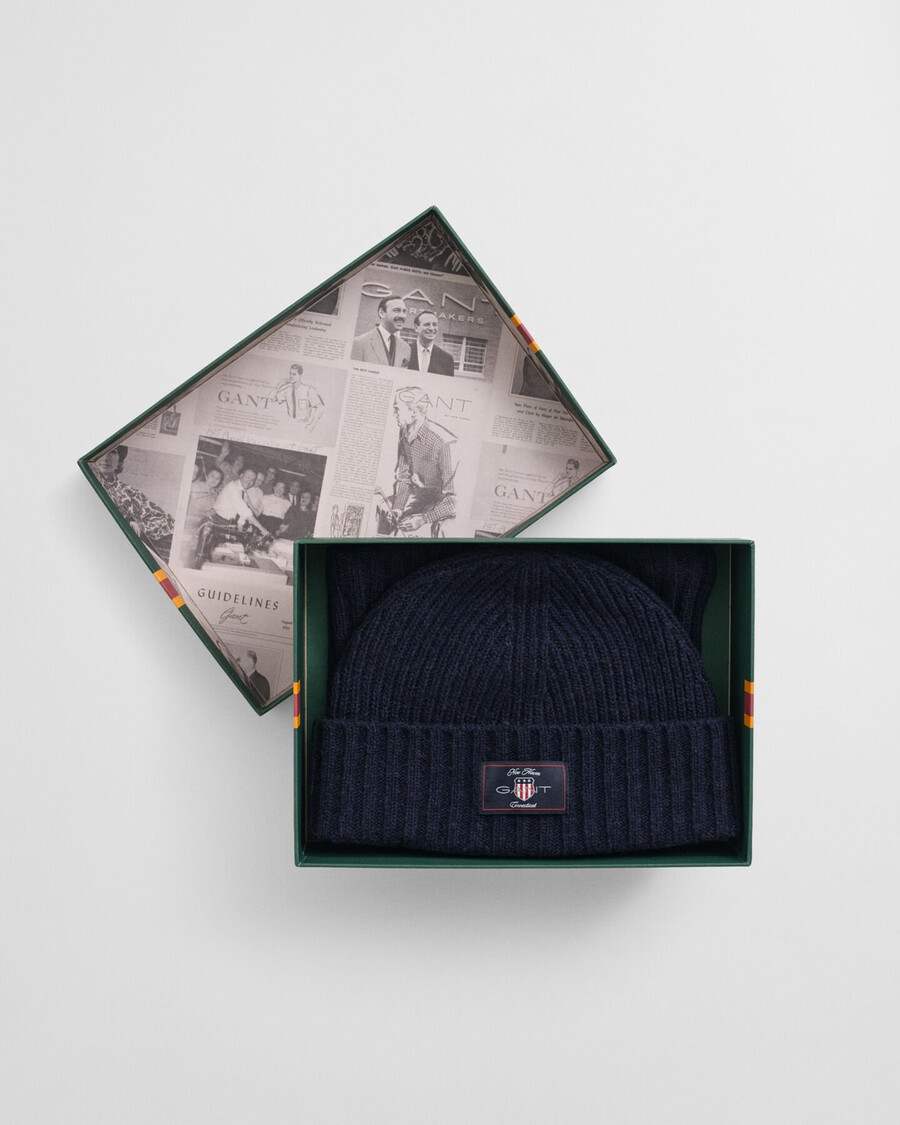 conjunto de presente infantil com gorro e cachecol de lã mista - azul noite