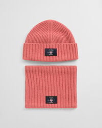 conjunto infantil de gorro e cachecol de lã mista - cor tijolo desbotado