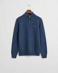 suéter casual de algodão com meio zíper para adolescentes - azul jeans escuro mesclado