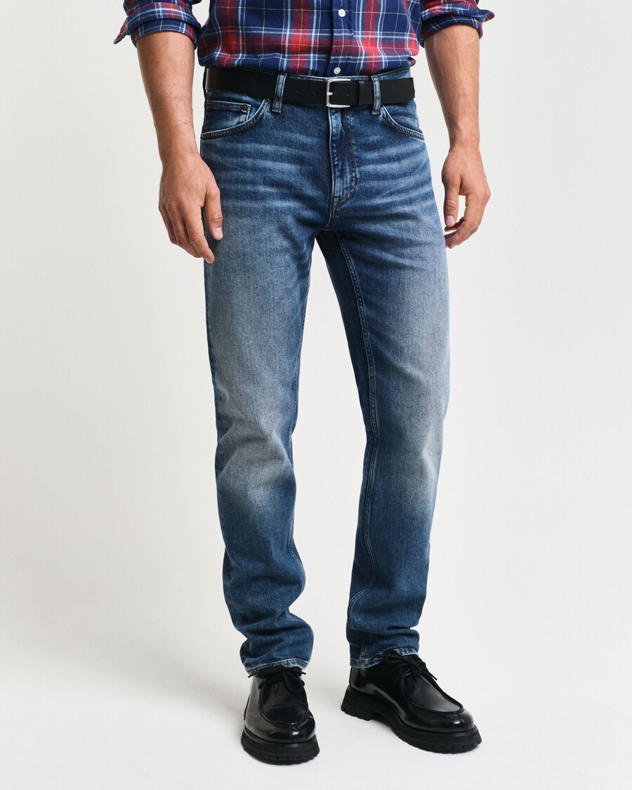 calça jeans de corte regular - azul médio vintage