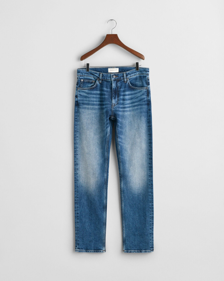 calça jeans de corte regular - azul médio vintage