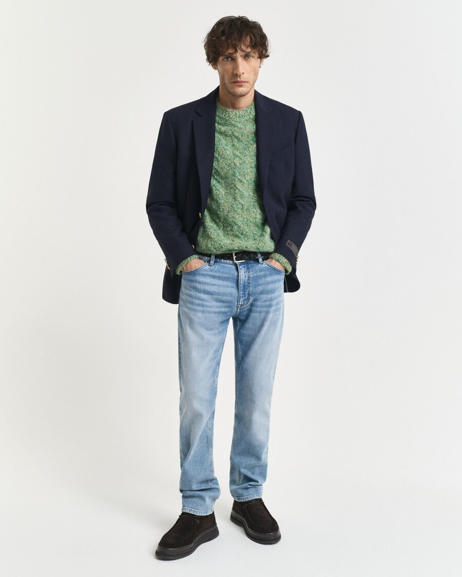 calça jeans de corte reto - azul claro vintage