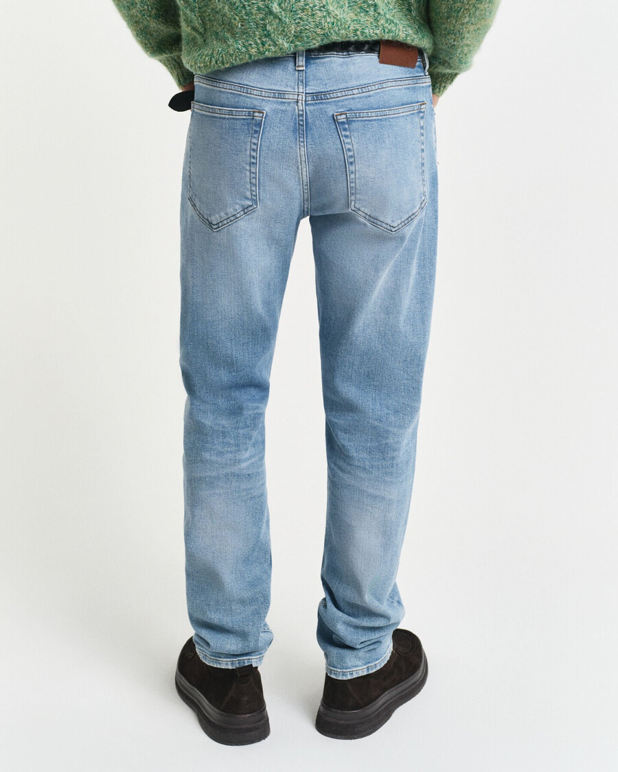 calça jeans de corte reto - azul claro vintage