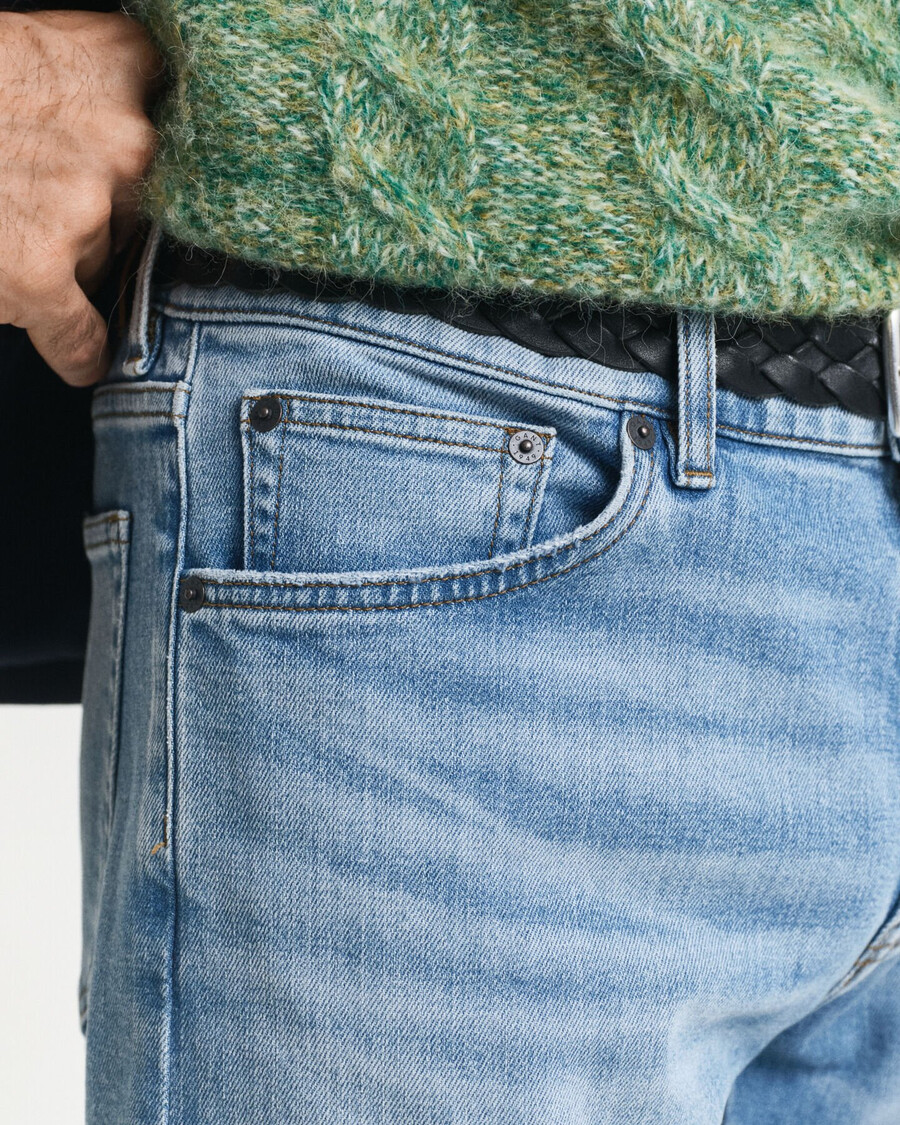 calça jeans de corte reto - azul claro vintage