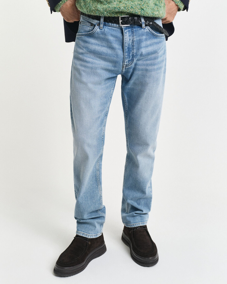calça jeans de corte reto - azul claro vintage