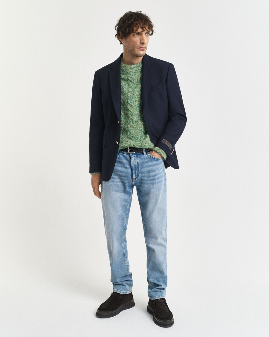 calça jeans de corte reto - azul claro vintage