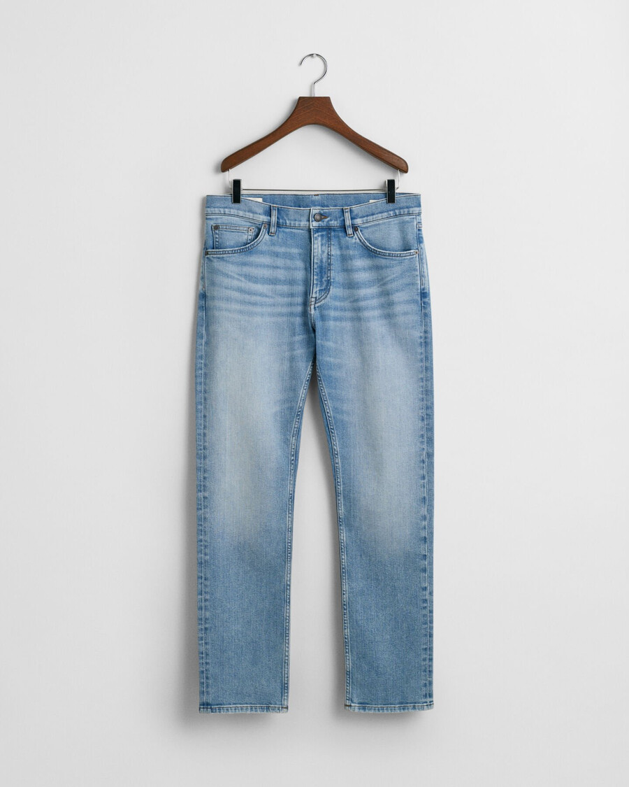 calça jeans de corte reto - azul claro vintage