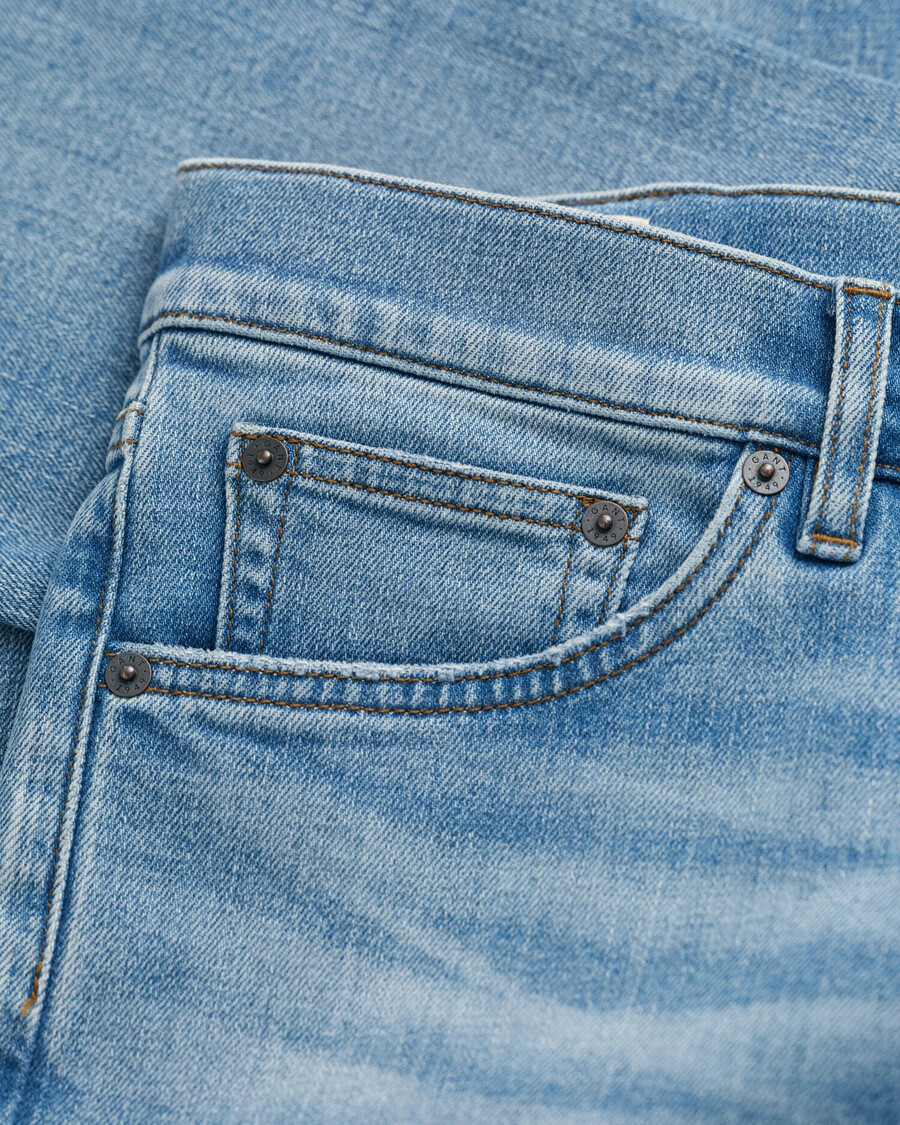 calça jeans de corte reto - azul claro vintage