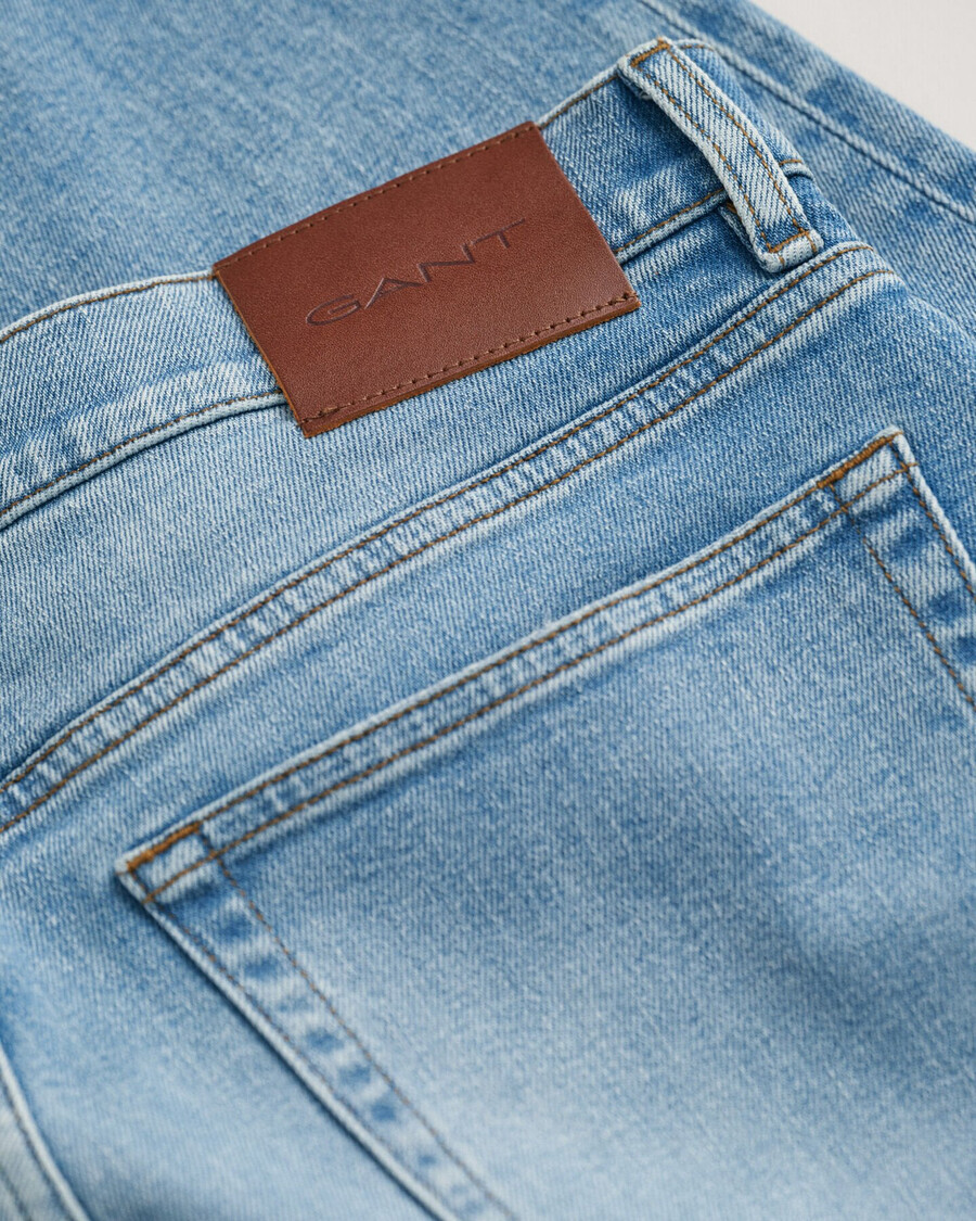 calça jeans de corte reto - azul claro vintage