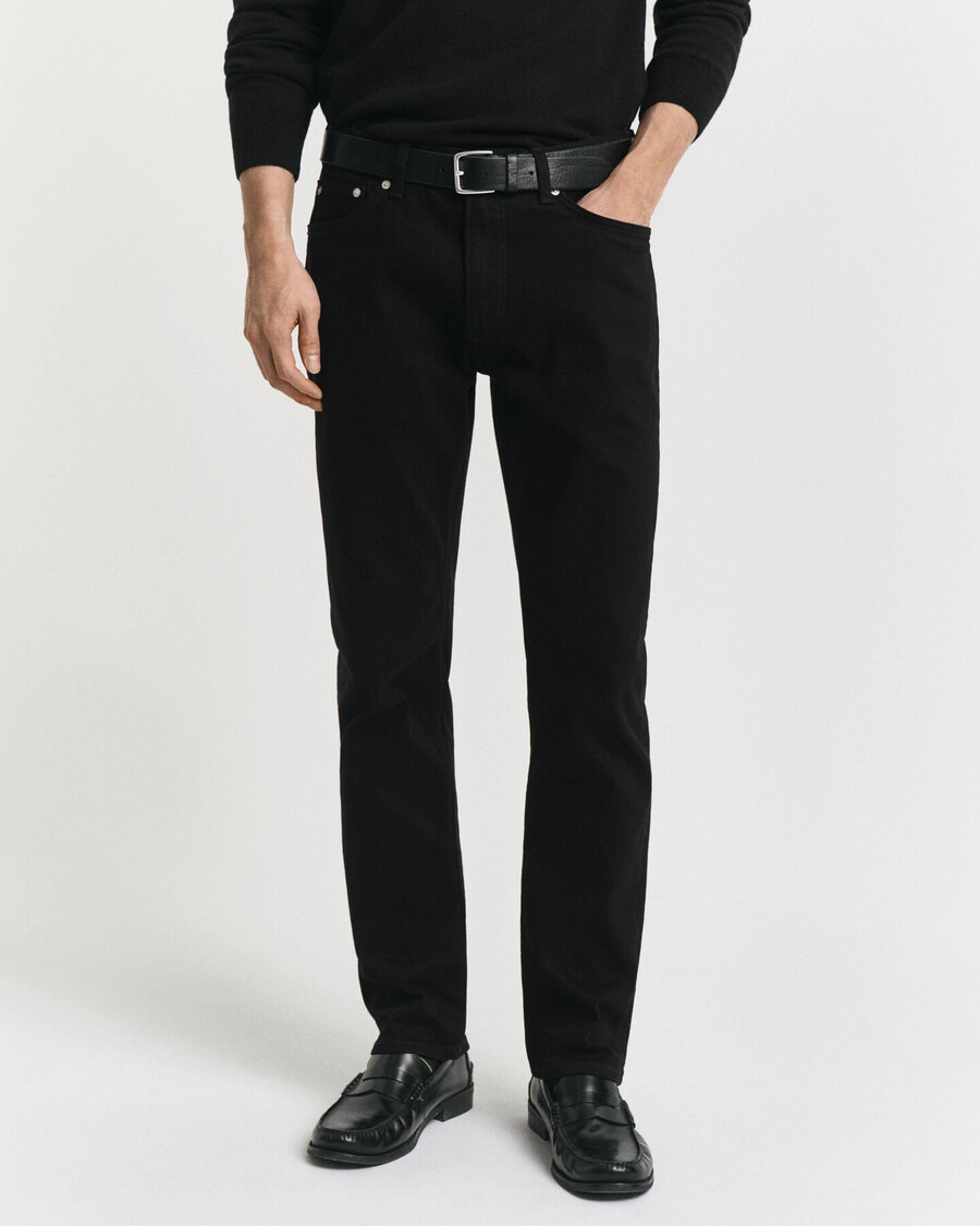 calça jeans preta de corte regular - preta