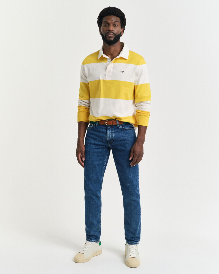 calça jeans slim fit com lavagem clara - azul médio vintage