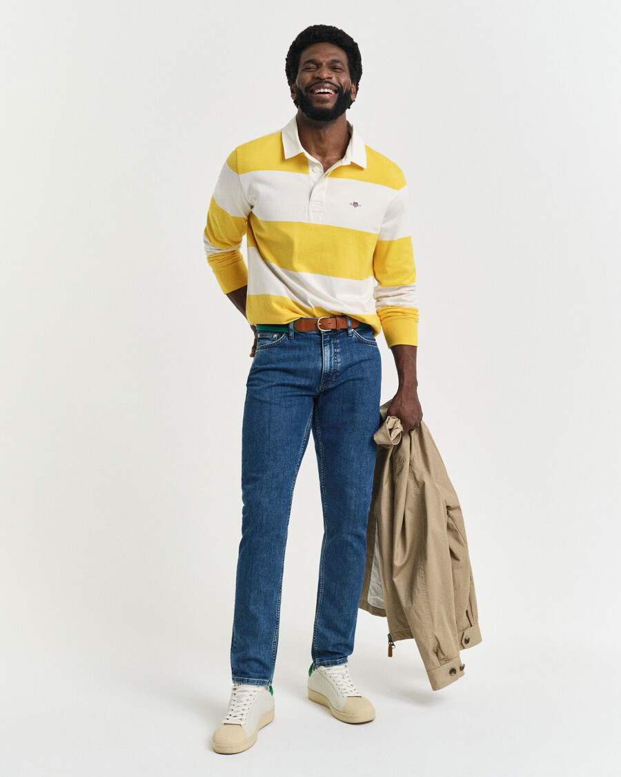 calça jeans slim fit com lavagem clara - azul médio vintage