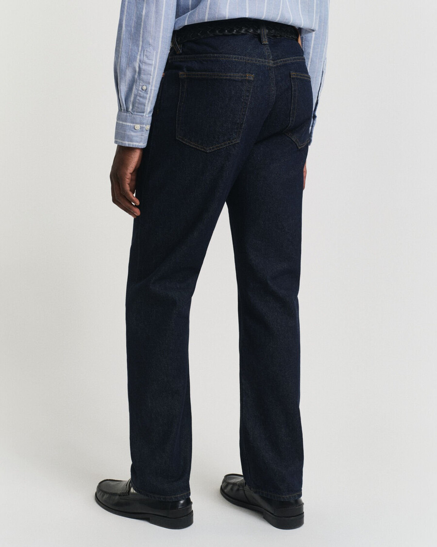 calça jeans reta - azul escuro cru