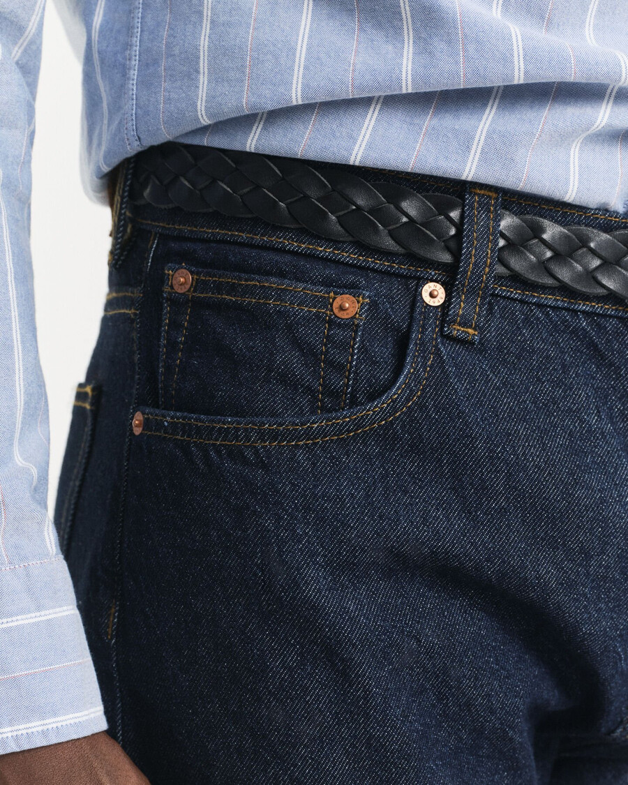 calça jeans reta - azul escuro cru