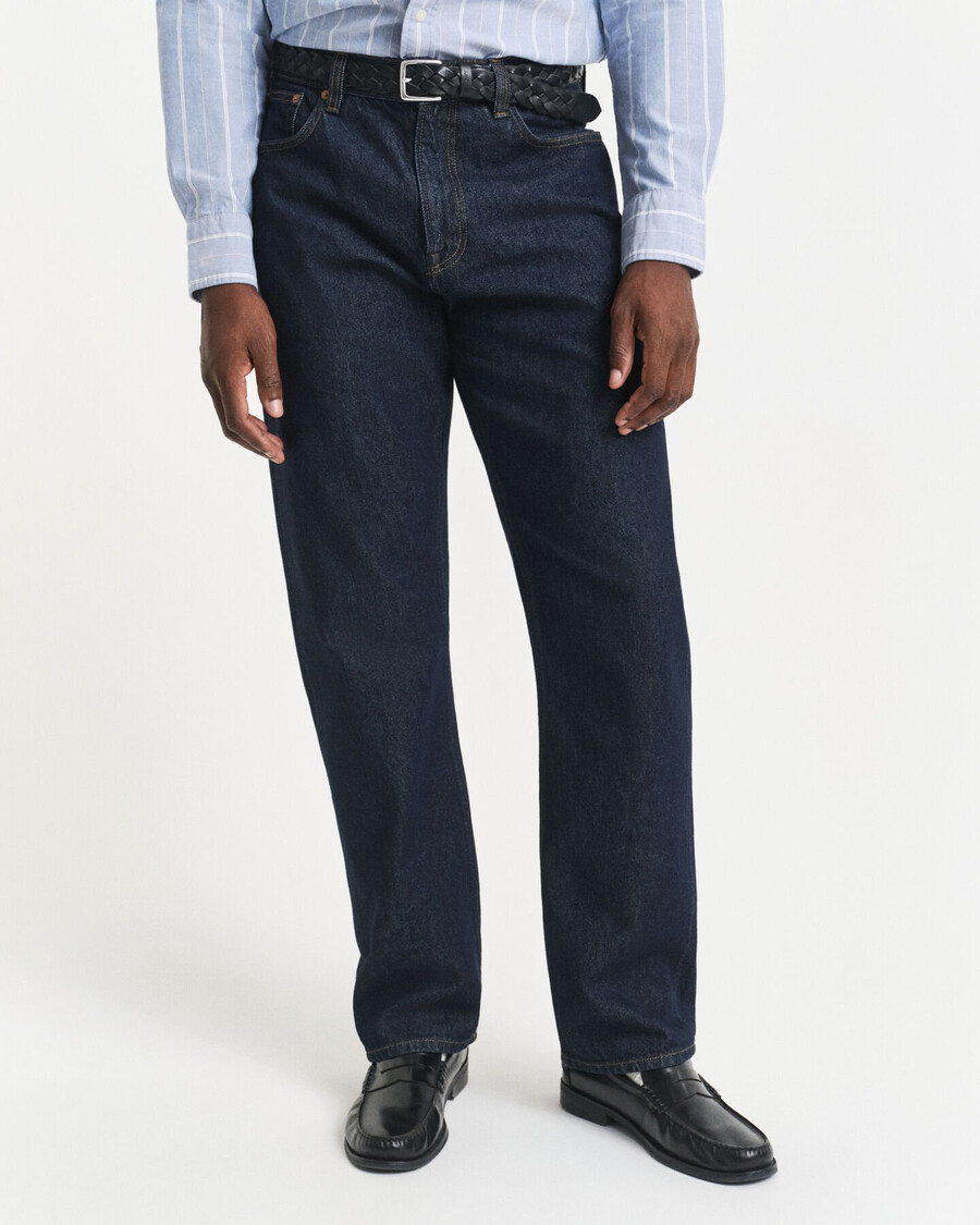 calça jeans reta - azul escuro cru