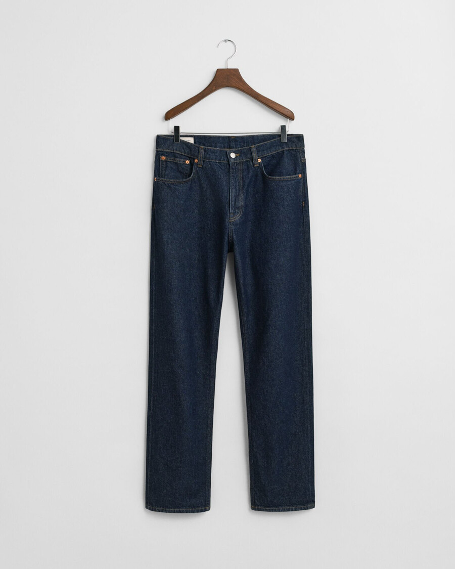 calça jeans reta - azul escuro cru
