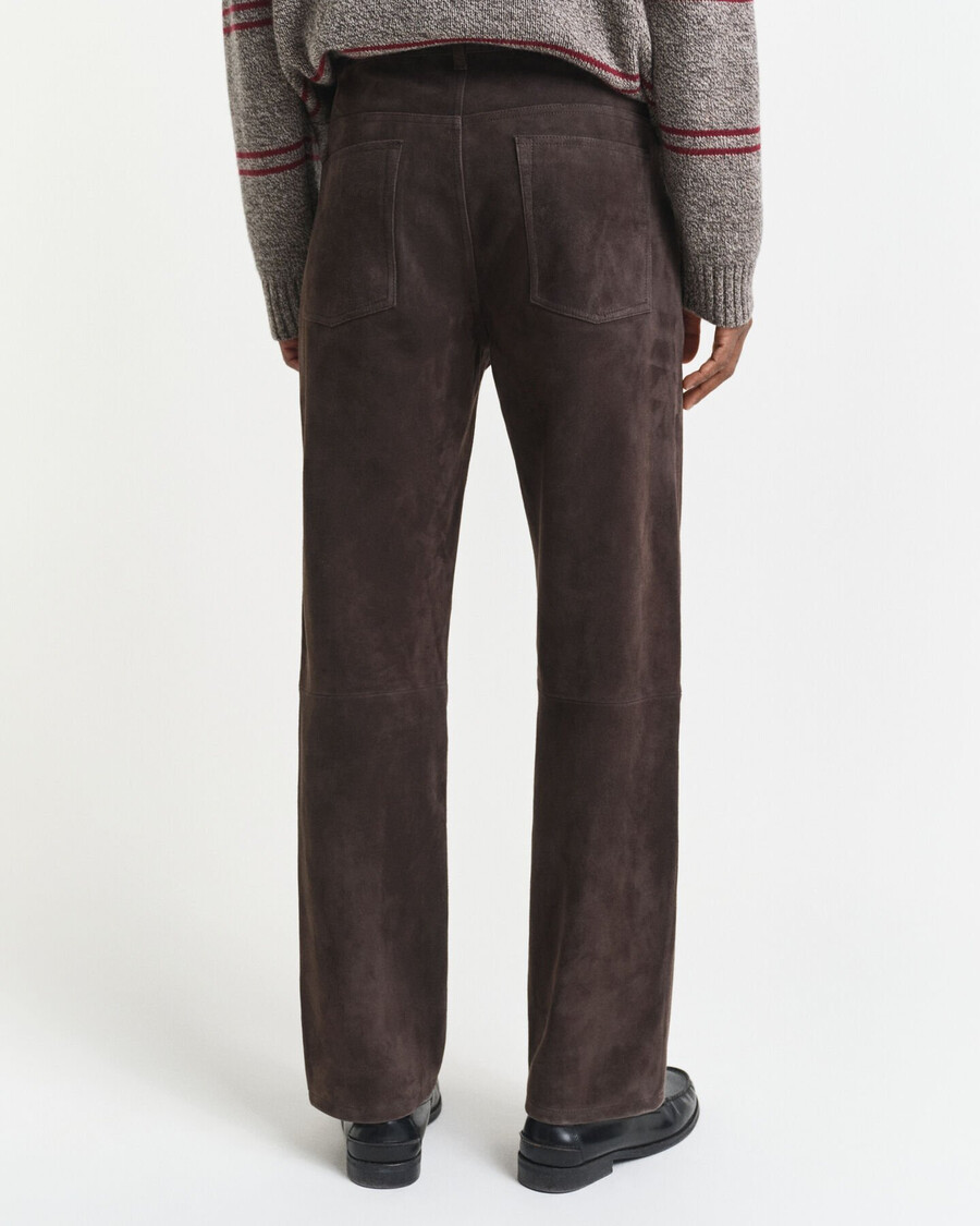 calça jeans reta de camurça - marrom escuro