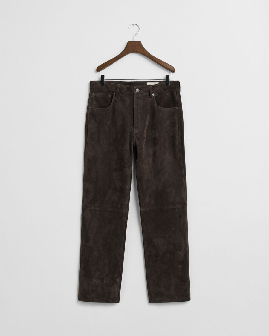 calça jeans reta de camurça - marrom escuro