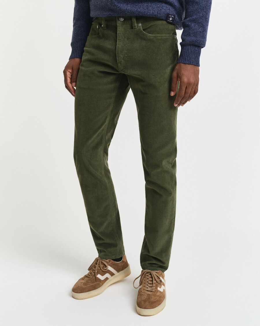calça jeans de veludo cotelê slim fit - verde campestre