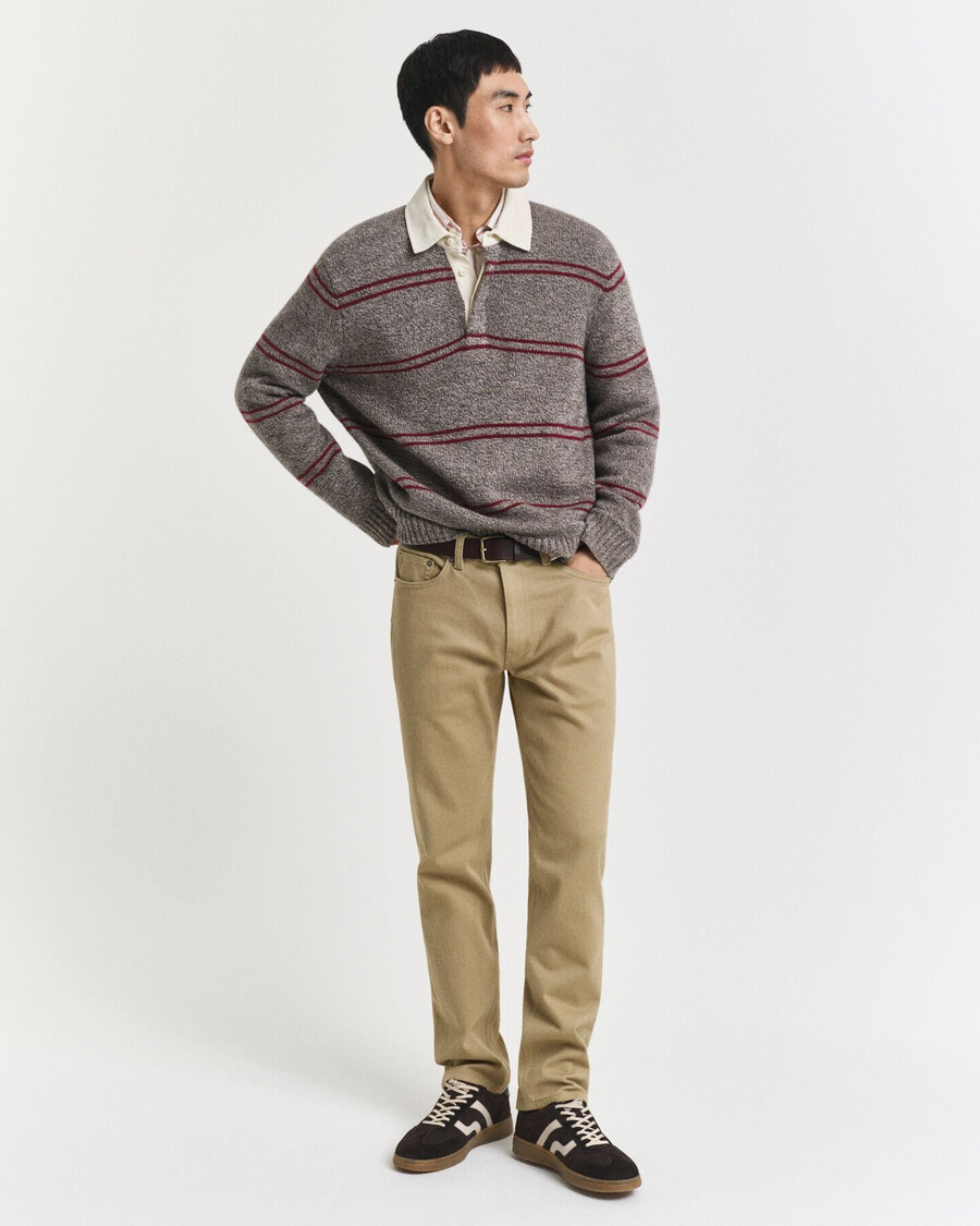 calça jeans de sarja macia com corte regular - bege woody