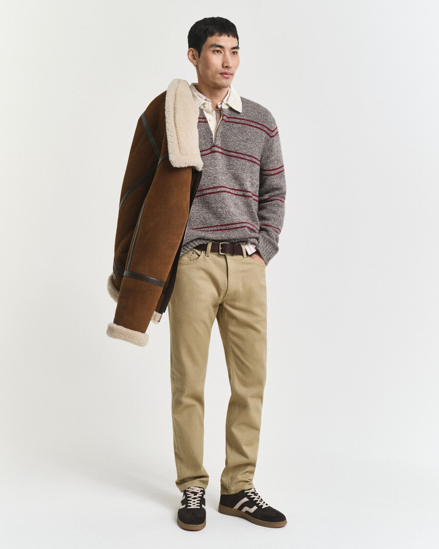 calça jeans de sarja macia com corte regular - bege woody