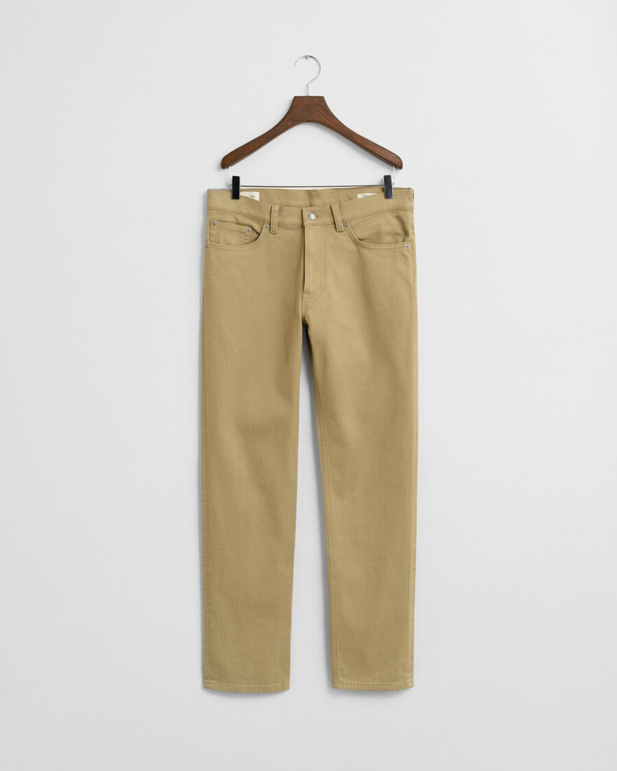 calça jeans de sarja macia com corte regular - bege woody
