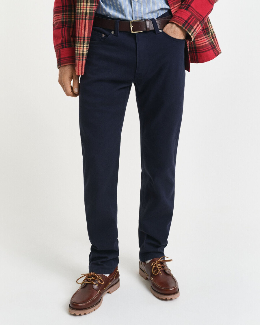 calça jeans de sarja macia com corte regular - azul noite