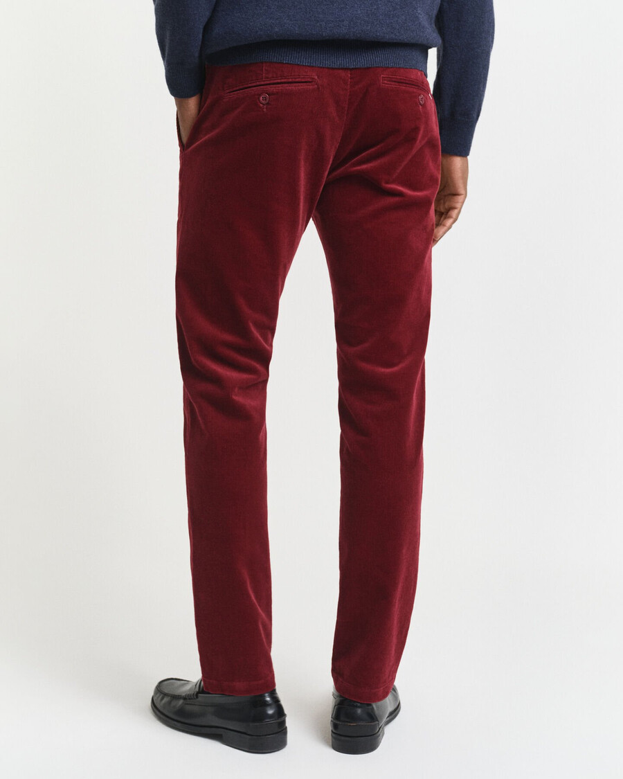 calça chino de veludo cotelê slim fit - vermelho encorpado