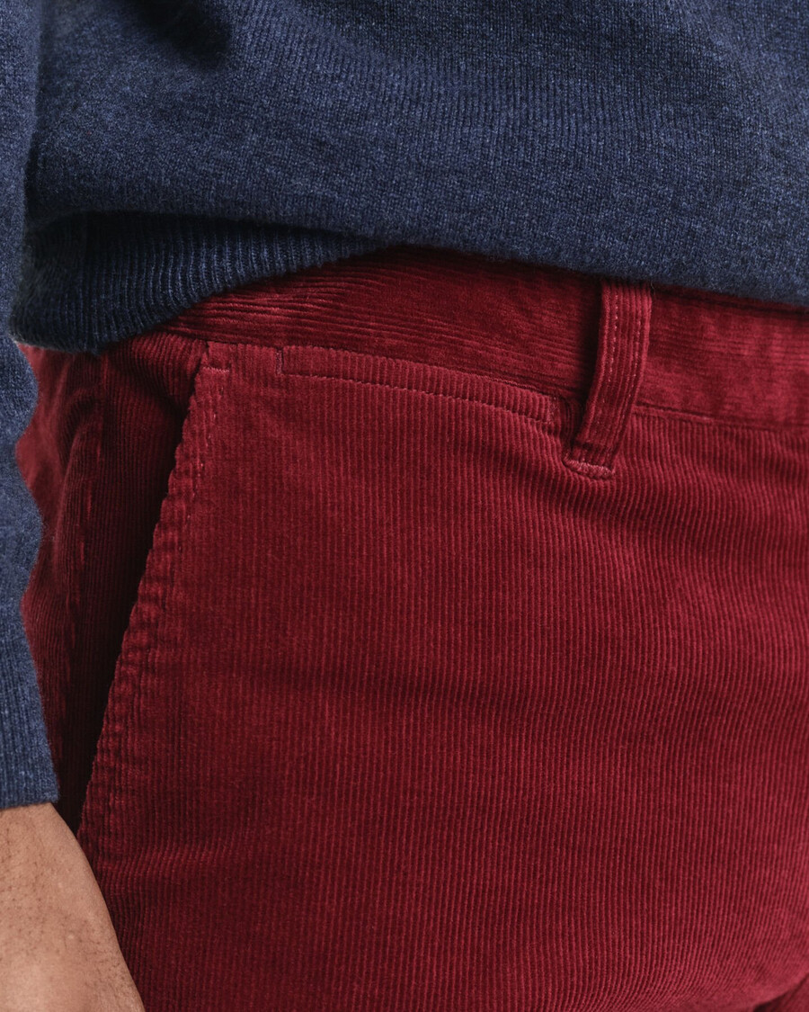 calça chino de veludo cotelê slim fit - vermelho encorpado