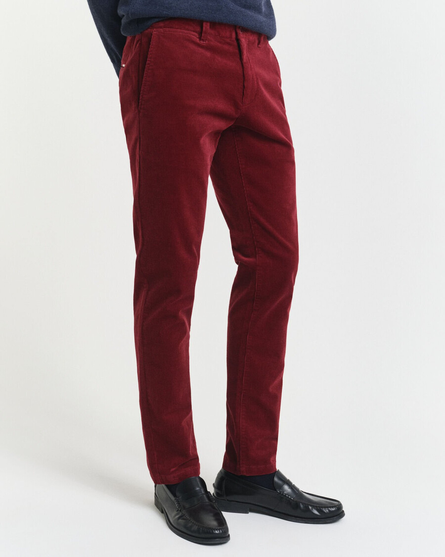 calça chino de veludo cotelê slim fit - vermelho encorpado