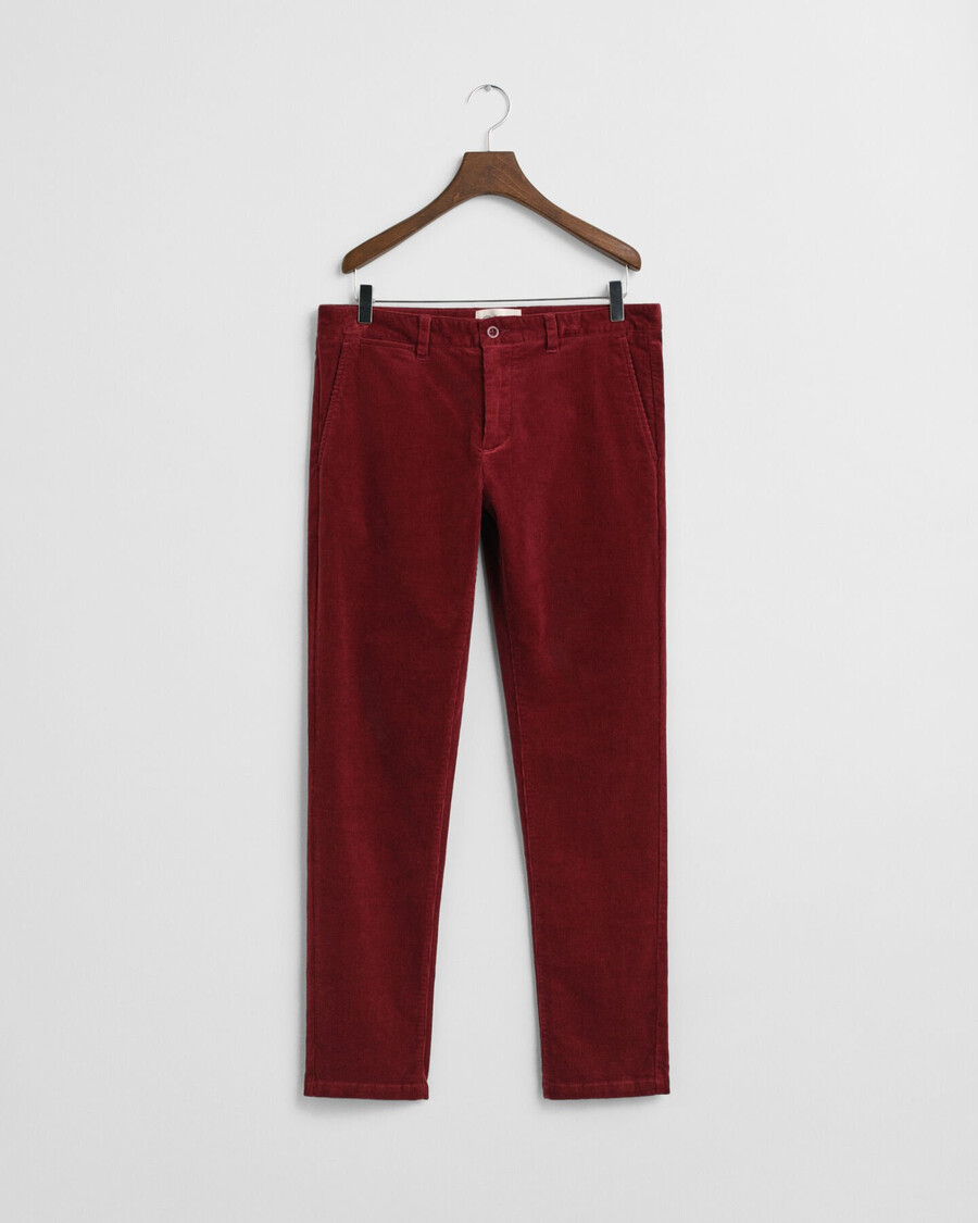 calça chino de veludo cotelê slim fit - vermelho encorpado