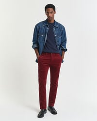 calça chino de veludo cotelê slim fit - vermelho encorpado