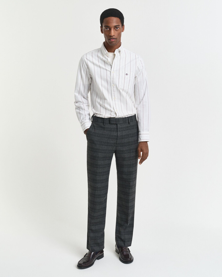 calças de fato slim fit com padrão xadrez glen - mescla antracite