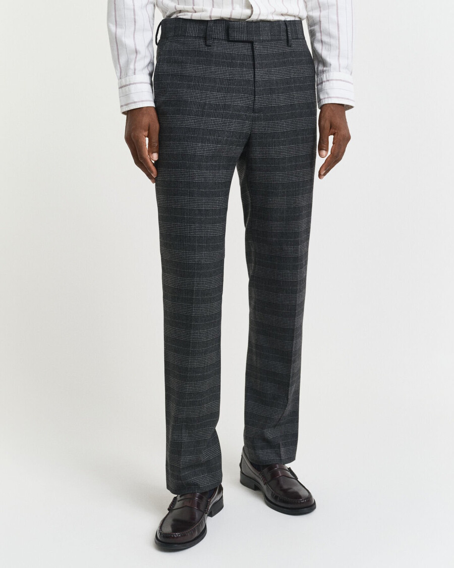 calças de fato slim fit com padrão xadrez glen - mescla antracite