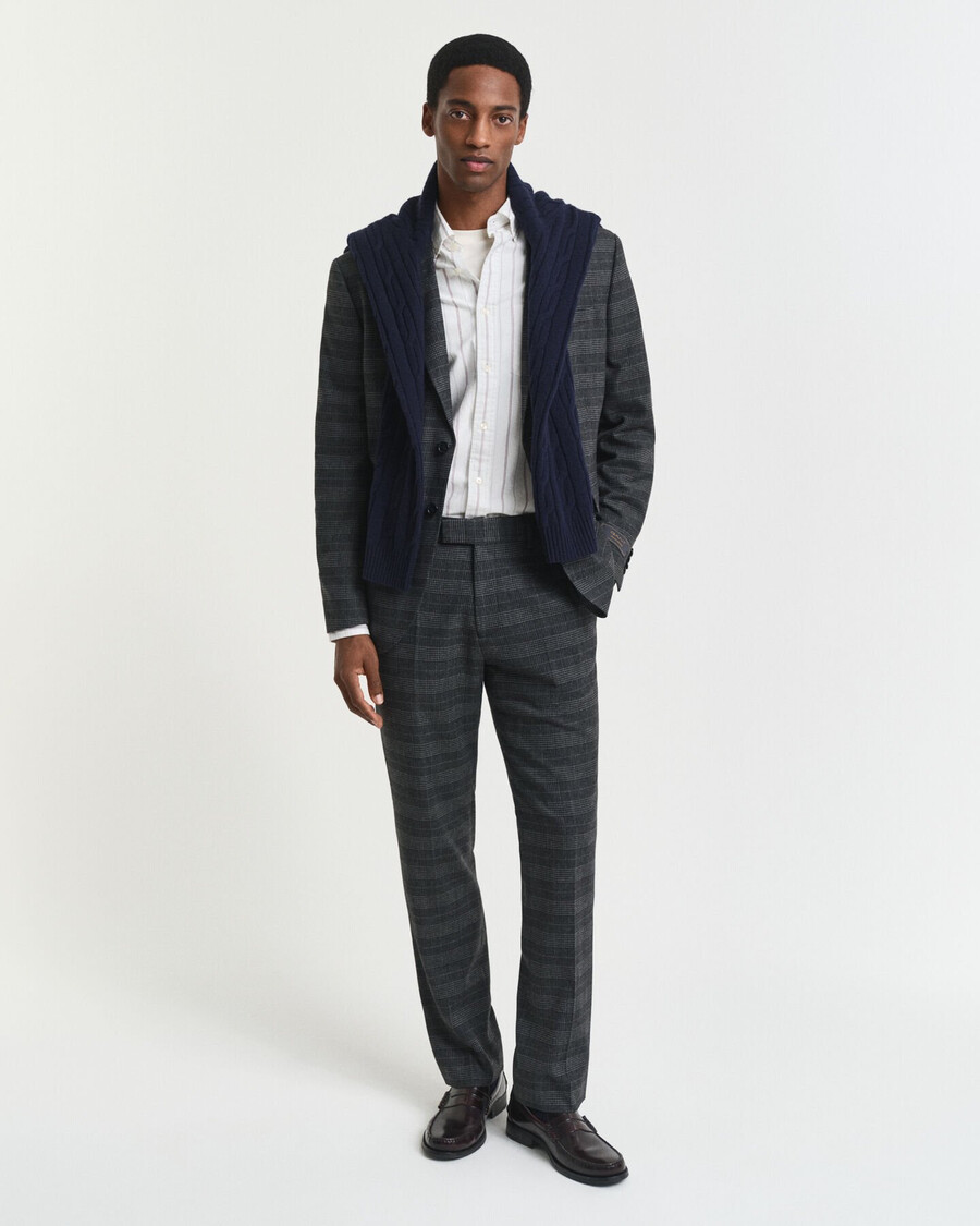 calças de fato slim fit com padrão xadrez glen - mescla antracite