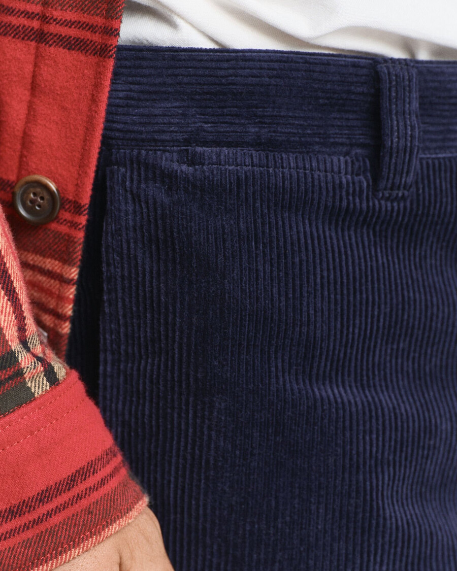 calça de veludo cotelê de corte regular - azul noite