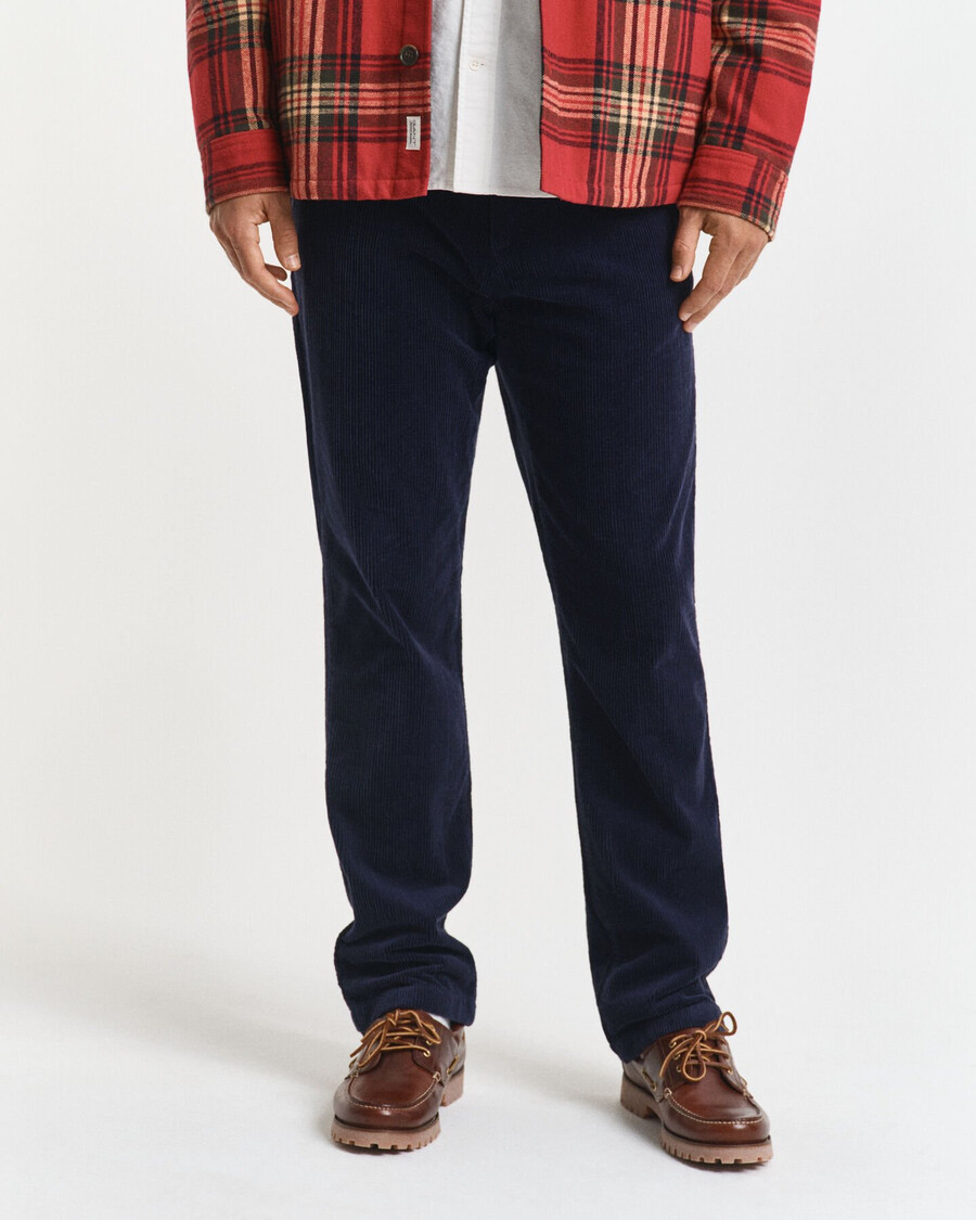 calça de veludo cotelê de corte regular - azul noite