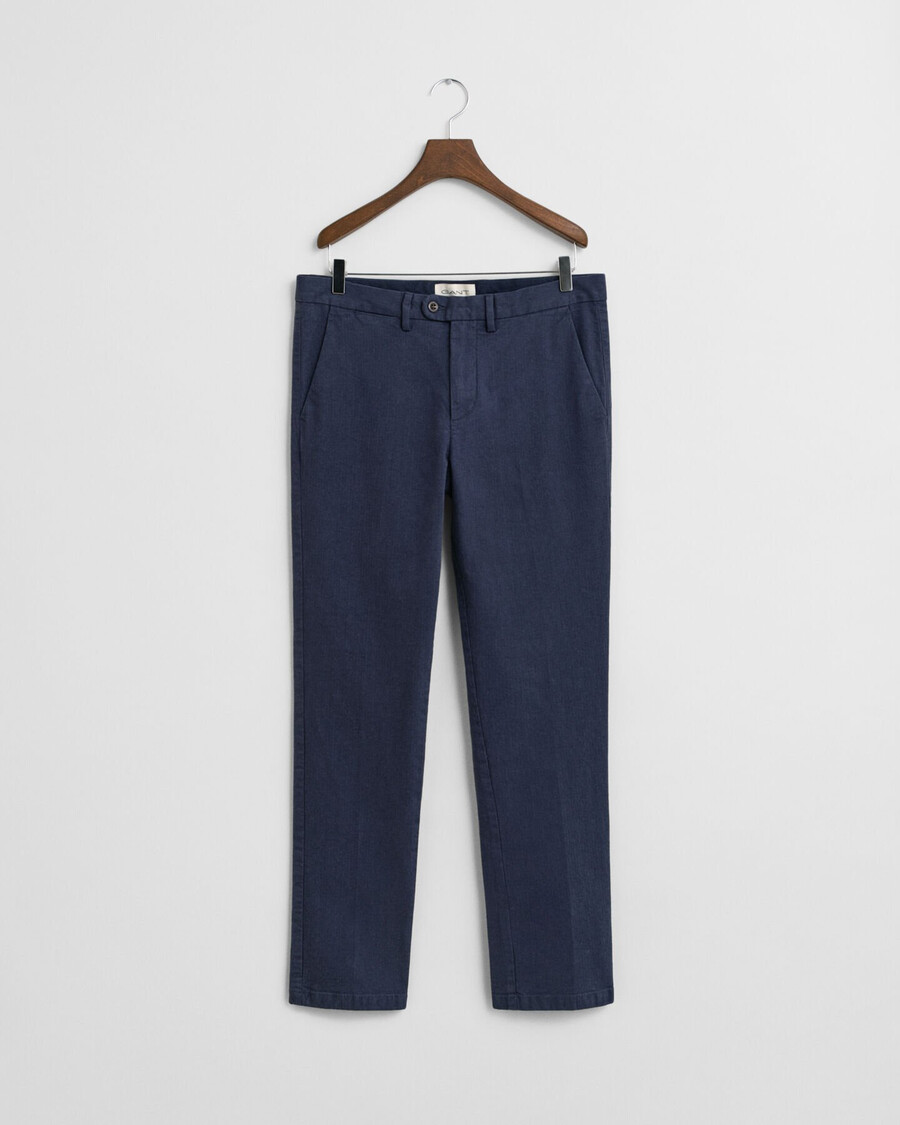 calça slim fit em algodão com estampa espinha de peixe - azul noite