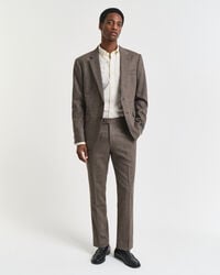 calça de fato de flanela com padrão espinha de peixe e corte slim - castanho escuro