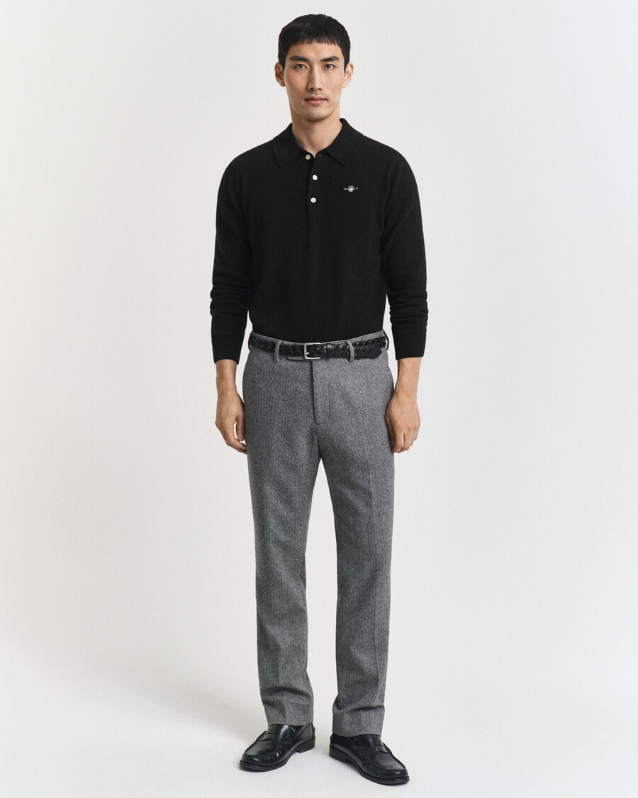 calça de fato de flanela slim fit com padrão espinha de peixe - antracit mesclado