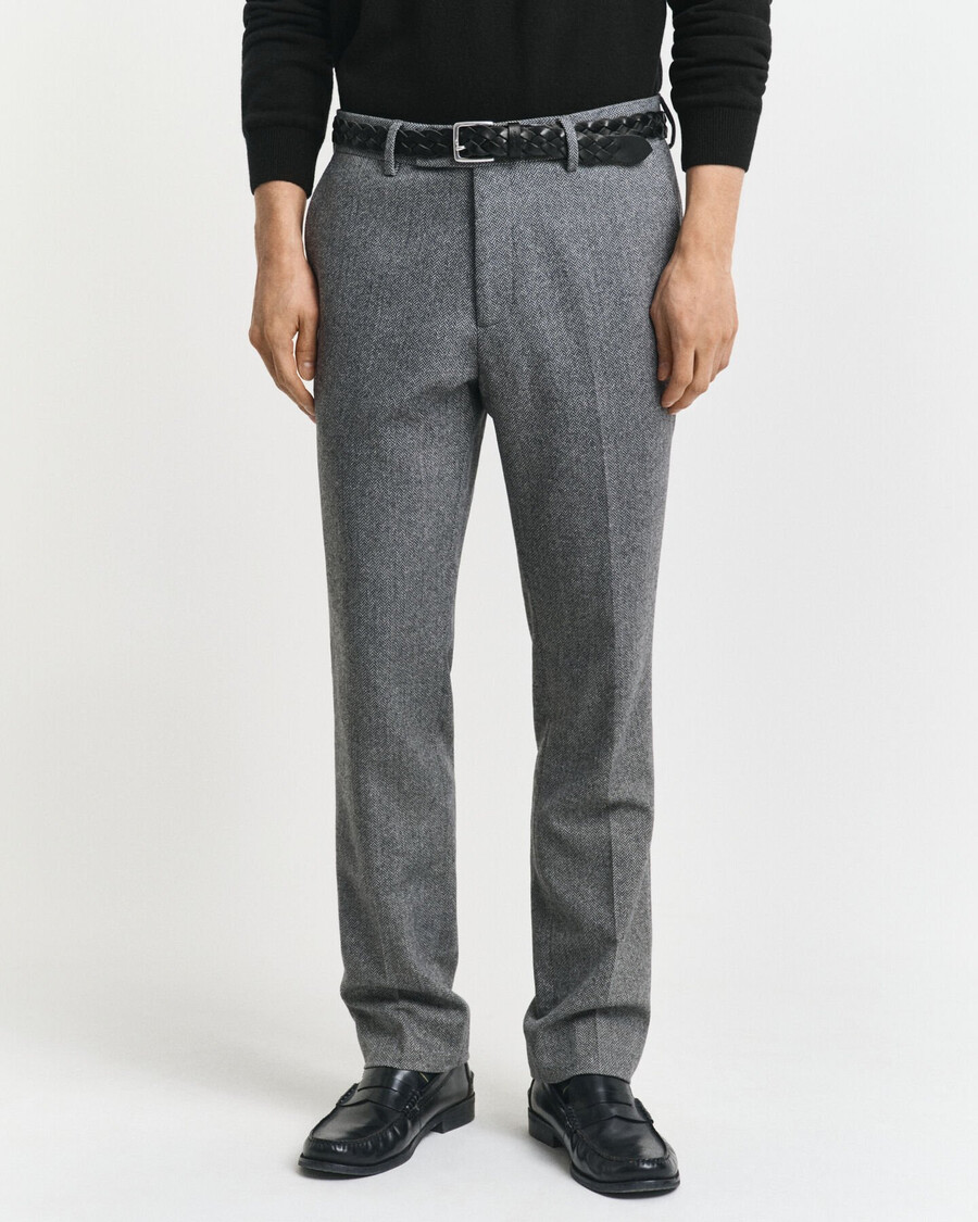 calça de fato de flanela slim fit com padrão espinha de peixe - antracit mesclado